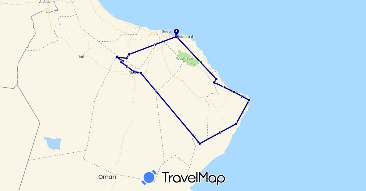 TravelMap itinerary: driving in Oman (Asia)